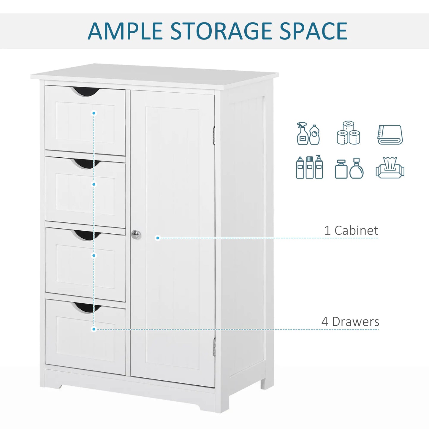 Bathroom Storage Cabinet, Adjustable Shelf, 4 Drawers, White Bathroom Cabinets at Gallery Canada