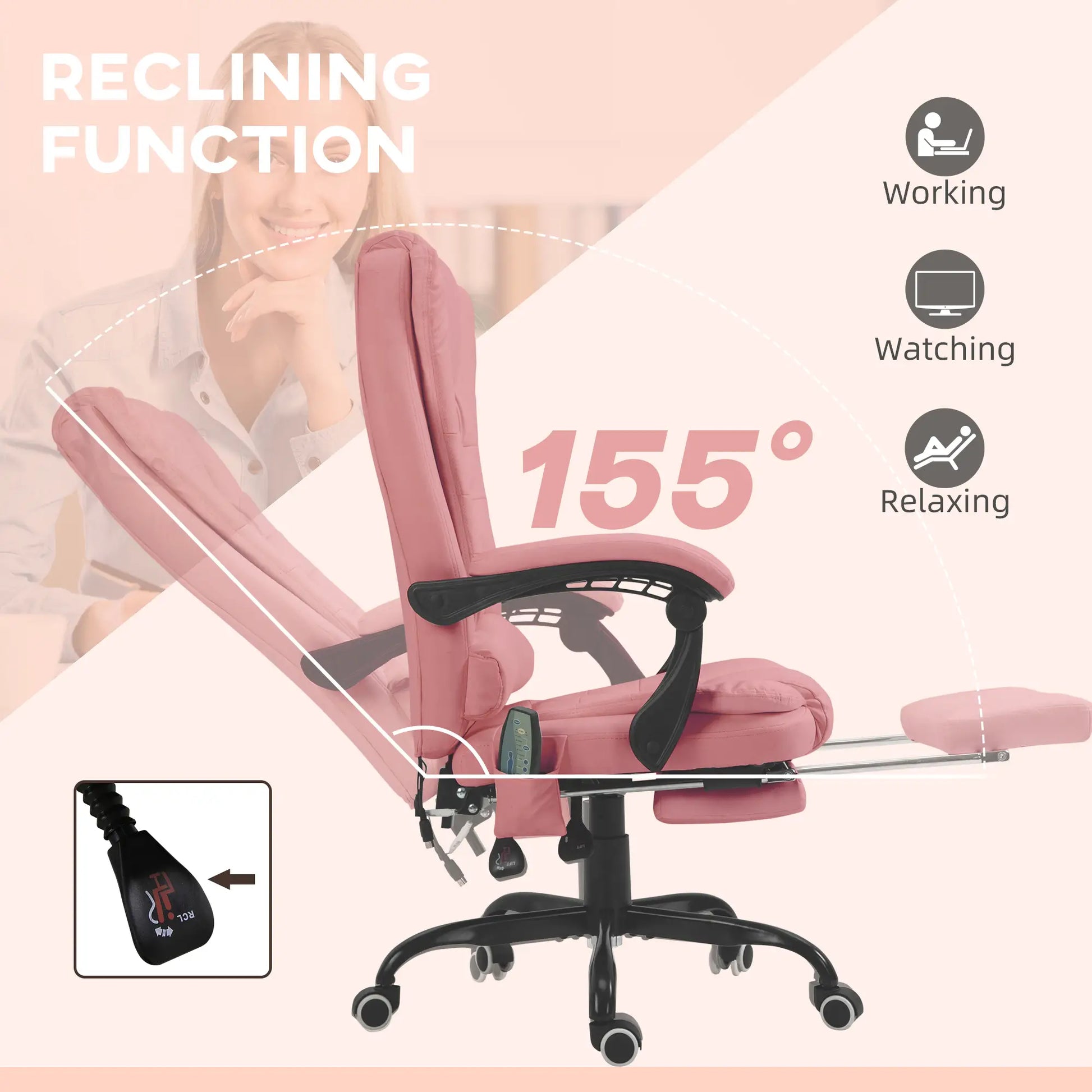 7-Point Vibrating Massage Chair, Reclining with Footrest, Pink Massage Chairs at Gallery Canada