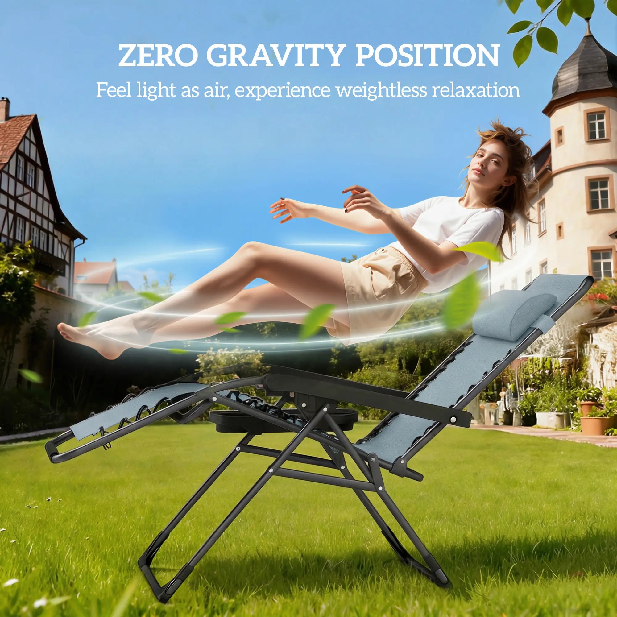 Zero Gravity Chair Set Of 2, Folding Reclining Outdoor Lounge Chair, Light Grey Lounger Chairs at Gallery Canada