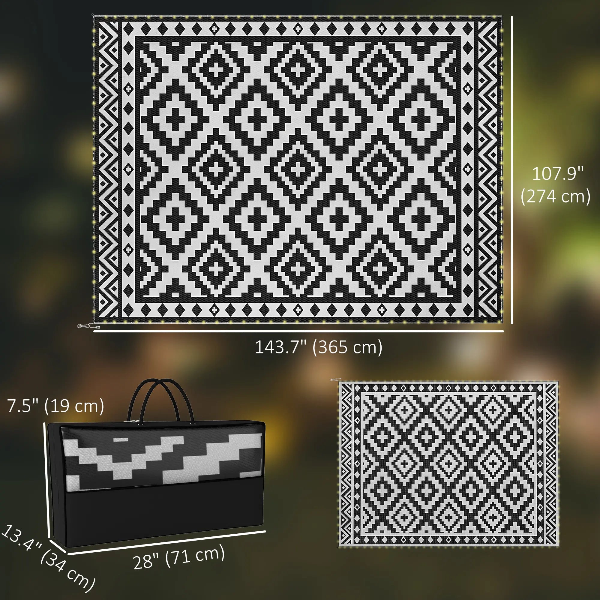 Reversible Plastic Straw Rug, LED Lights, 12' x 9' Outdoor Reversible Rugs at Gallery Canada
