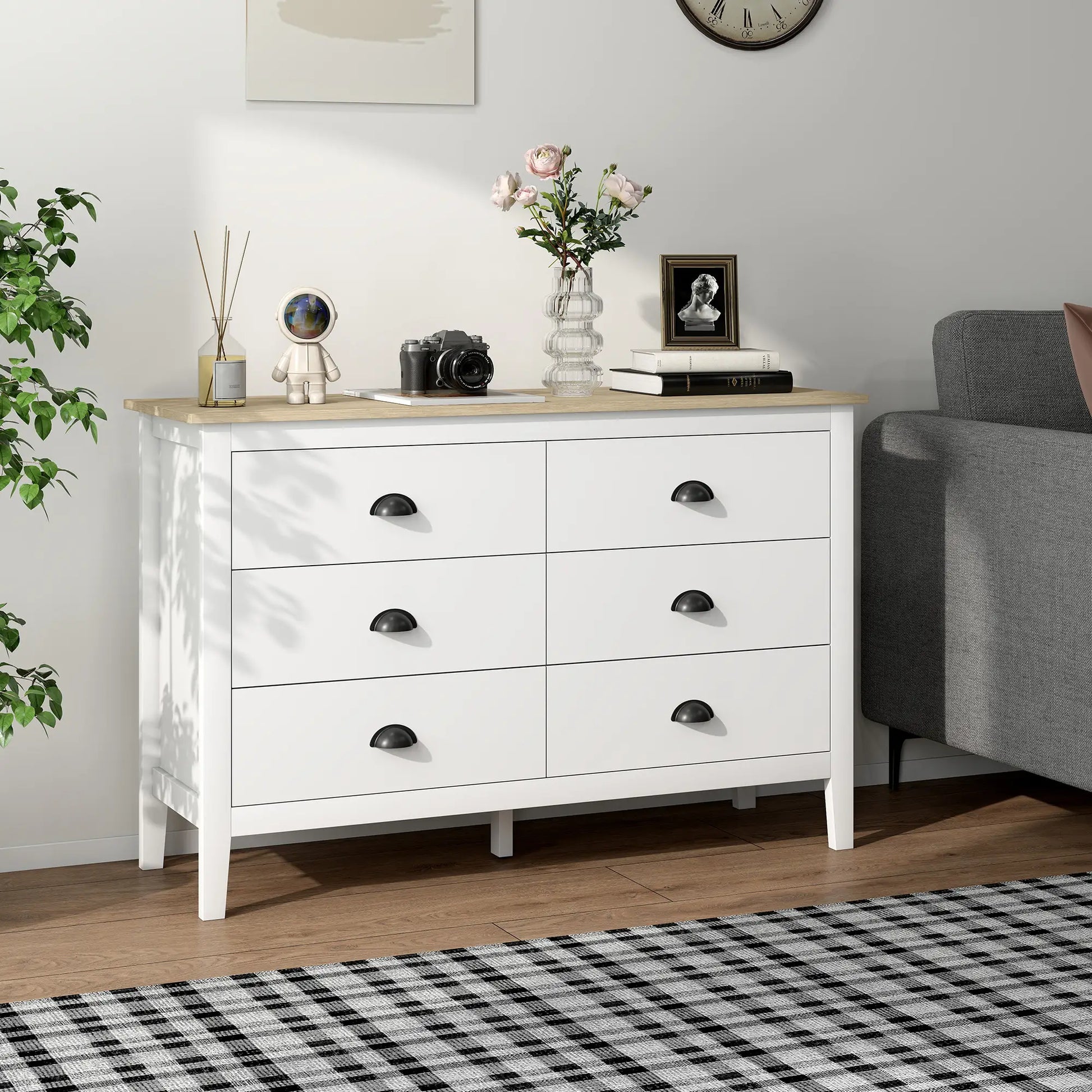6 Drawer Dresser with Quiet Slides, Modern for Bedroom, White Storage Cabinets at Gallery Canada