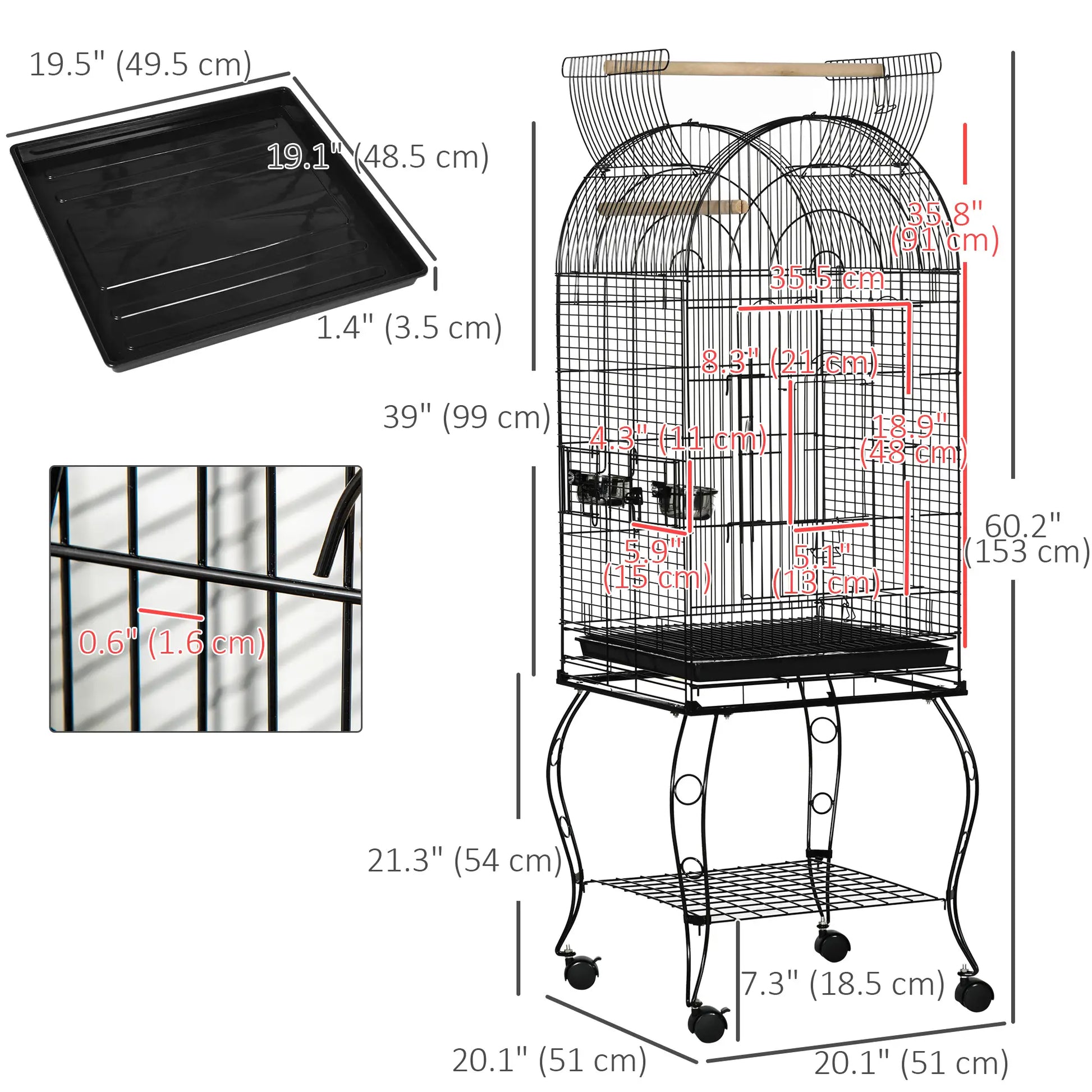 60" Large Bird Cage, Openable Top, Cockatiel, Sun Conure Bird Cages at Gallery Canada