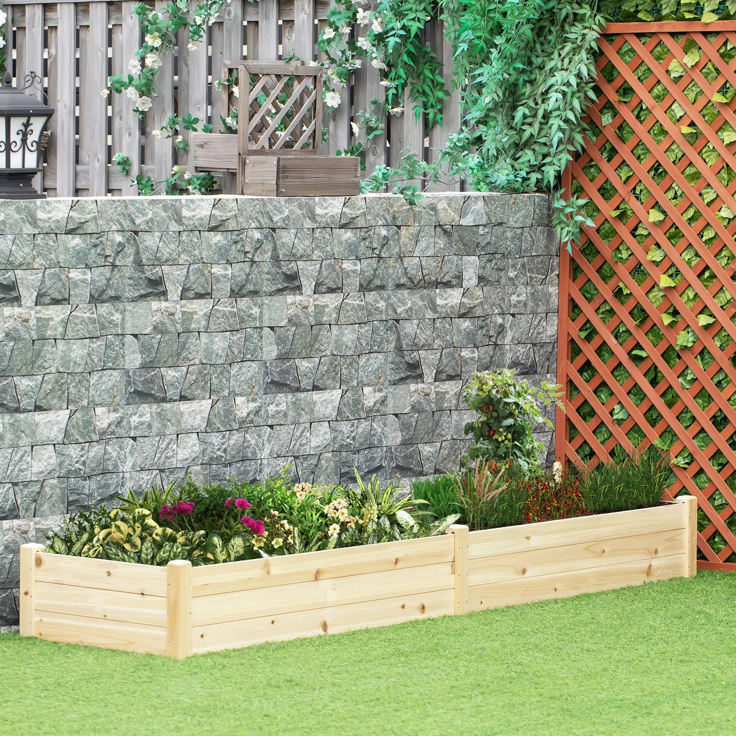 96" x 24" x 10" Wooden Raised Garden Bed, 2 Planter Boxes, Non-Woven Fabric Liner Wooden Planter Boxes at Gallery Canada