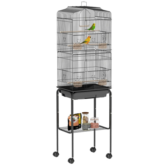 62" Rolling Bird Cage, Cockatoo House, Play Top, Storage Shelf, Wheels, Black Bird Cages Black at Gallery Canada