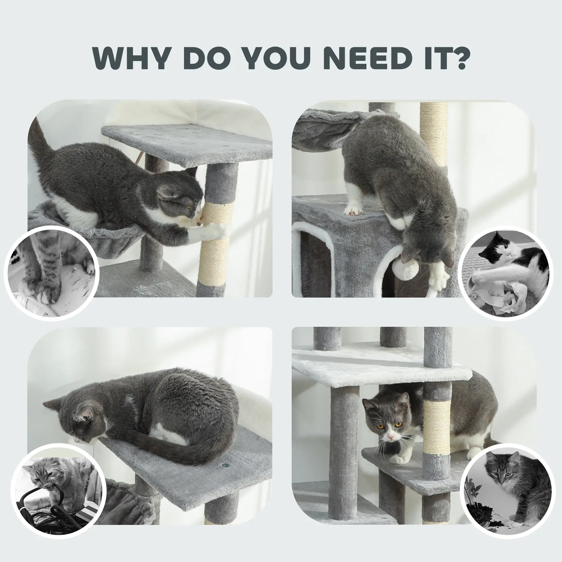 65 Inch Cat Tree, 2 Doors Condos, Plush Perch, Hammock, Grey Cat Towers at Gallery Canada