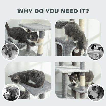 65 Inch Cat Tree, 2 Doors Condos, Plush Perch, Hammock, Grey Cat Towers at Gallery Canada