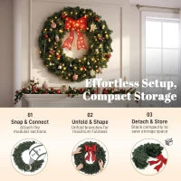 Artificial Xmas Wreath 36" Pre-Lit 130 LED Lights, Green
