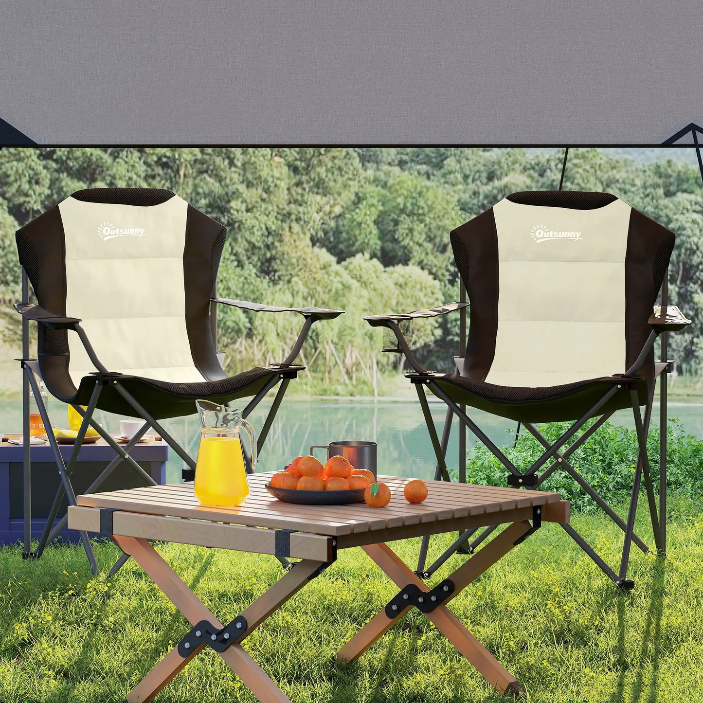 2 Pack Folding Camping Chairs, High Back w/ Cup Holder, Padded, Cream Picnic Tables & Camping Chairs at Gallery Canada