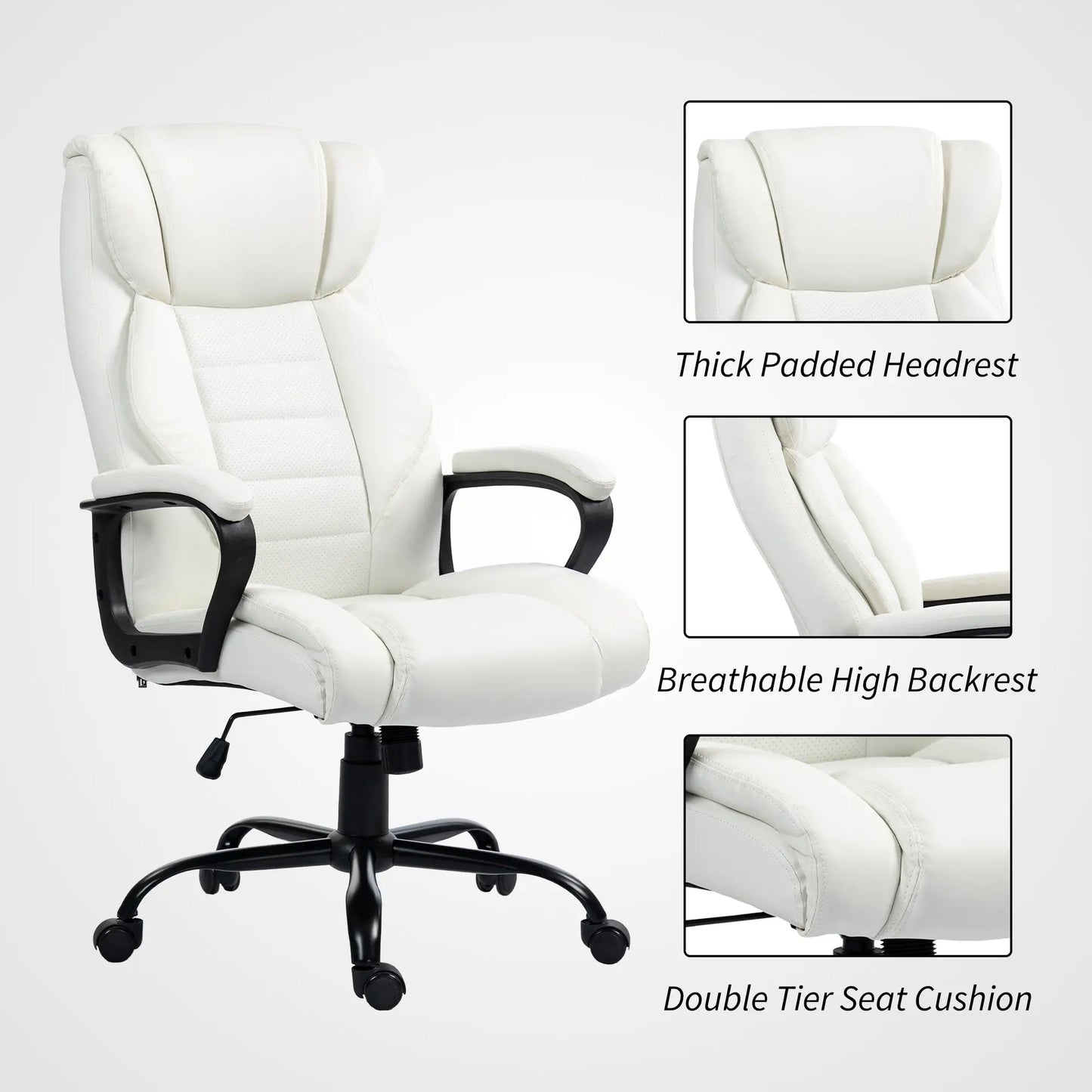 Massage Office Chair, High Back Executive, 6-Point Vibration, Adjustable Height, White Massage Chairs at Gallery Canada
