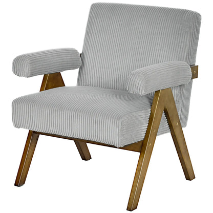Corduroy Accent Chair Armchair with Wide Seat and Soft Padded Armrests for Reading, Bedroom, Light Grey Accent Chairs Light Grey at Gallery Canada