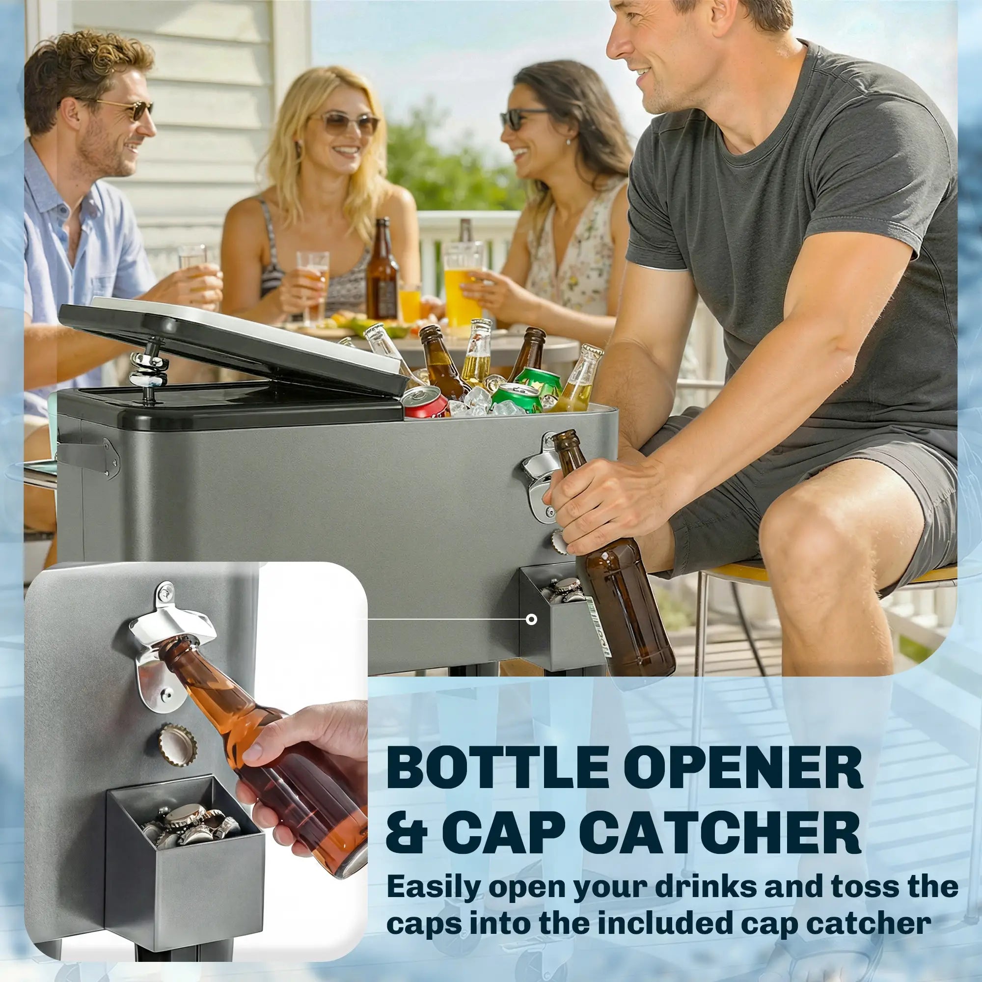 80 Quart Rolling Patio Cooler Cart With Storage Shelf, Locking Wheels, Bottle Opener Cooler Boxes at Gallery Canada