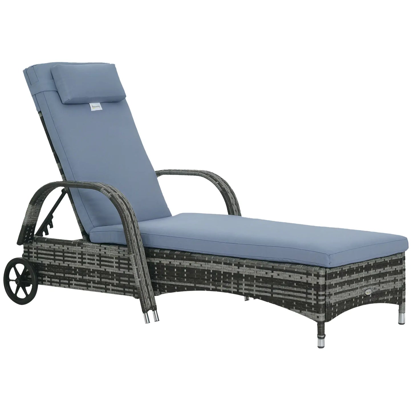 Wicker Chaise Lounge, Outdoor PE Rattan Sun Lounger, Adjustable Backrest, Cushion, Wheels, Mixed Grey, Grey Chaise Loungers Mixed Grey at Gallery Canada