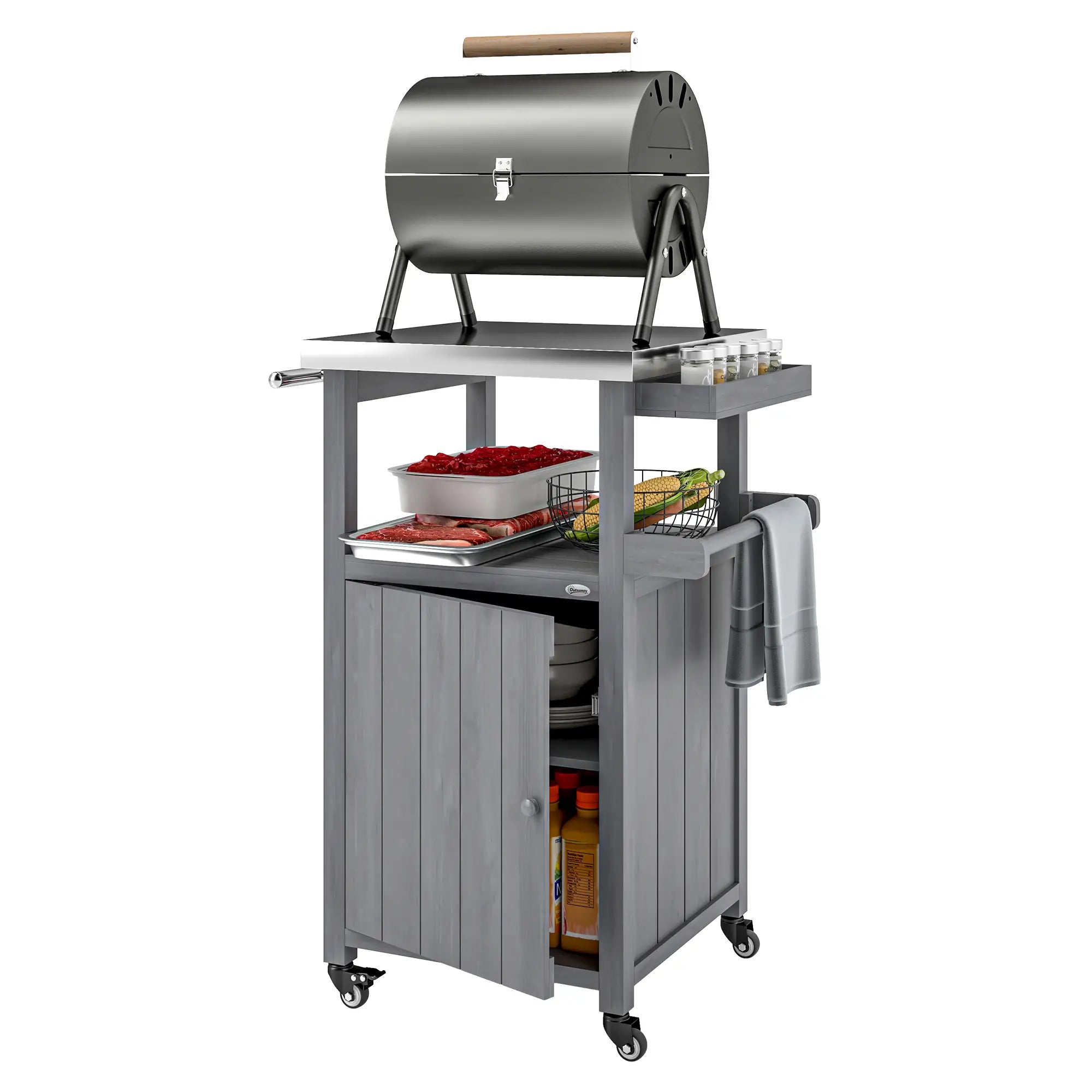 Grill Table With Stainless Steel Top, Pizza Oven Table, Storage Cabinet, Dark Grey Outdoor Grill Carts at Gallery Canada
