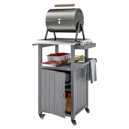 Grill Table With Stainless Steel Top, Pizza Oven Table, Storage Cabinet, Dark Grey Outdoor Grill Carts at Gallery Canada