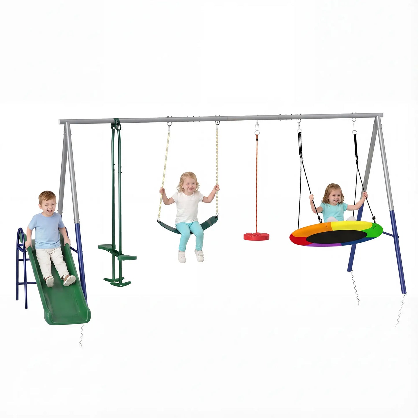 Kids Swing Set With Slide, Swings, Glider, 770lbs Capacity, Ages 3-8, Multicolour Gym Sets & Swings at Gallery Canada