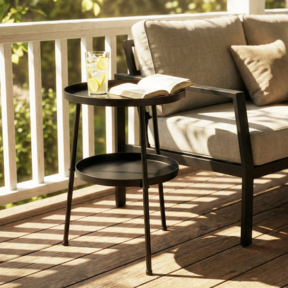 Metal Patio Side Table, 2-Tier Round End Table, Black Patio Side Tables at Gallery Canada
