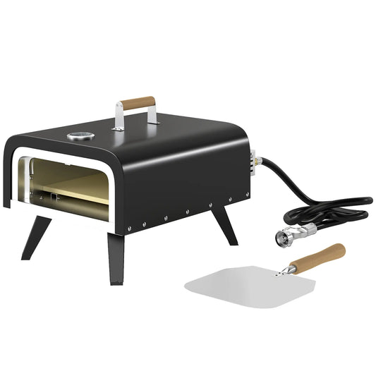 Portable Gas Pizza Oven, 12" Stone, Thermometer, Foldable Legs, Black Propane Gas Grills Black at Gallery Canada