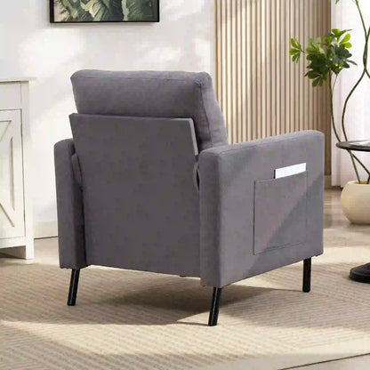 Modern Upholstered Armchair With Side Pockets, Cushion, Dark Grey Accent Chairs at Gallery Canada