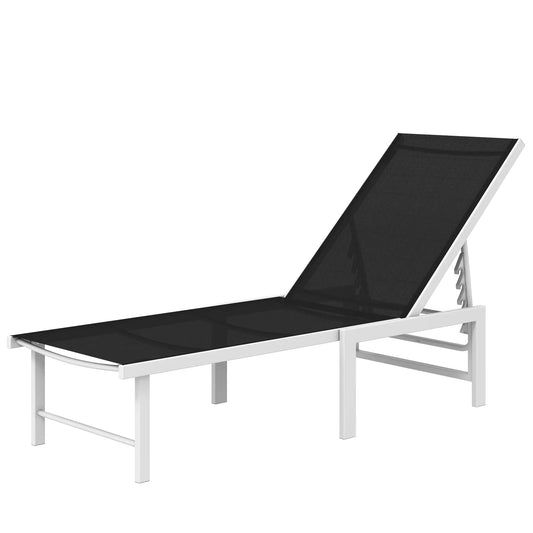 5-Position Reclining Outdoor Chaise Lounge, Mesh Seat, Black Lounger Chairs Black at Gallery Canada