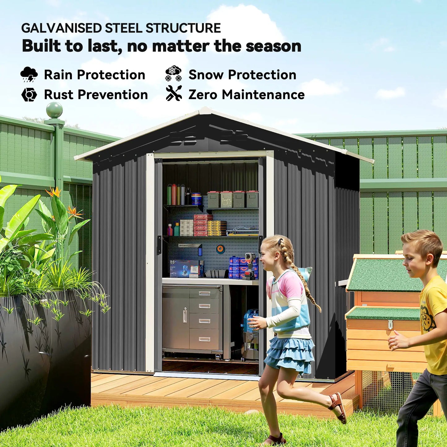 6.5x3.5ft Metal Garden Storage Shed, Double Sliding Doors, Dark Grey Sheds at Gallery Canada