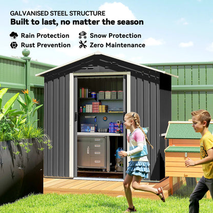 6.5x3.5ft Metal Garden Storage Shed, Double Sliding Doors, Dark Grey Sheds at Gallery Canada