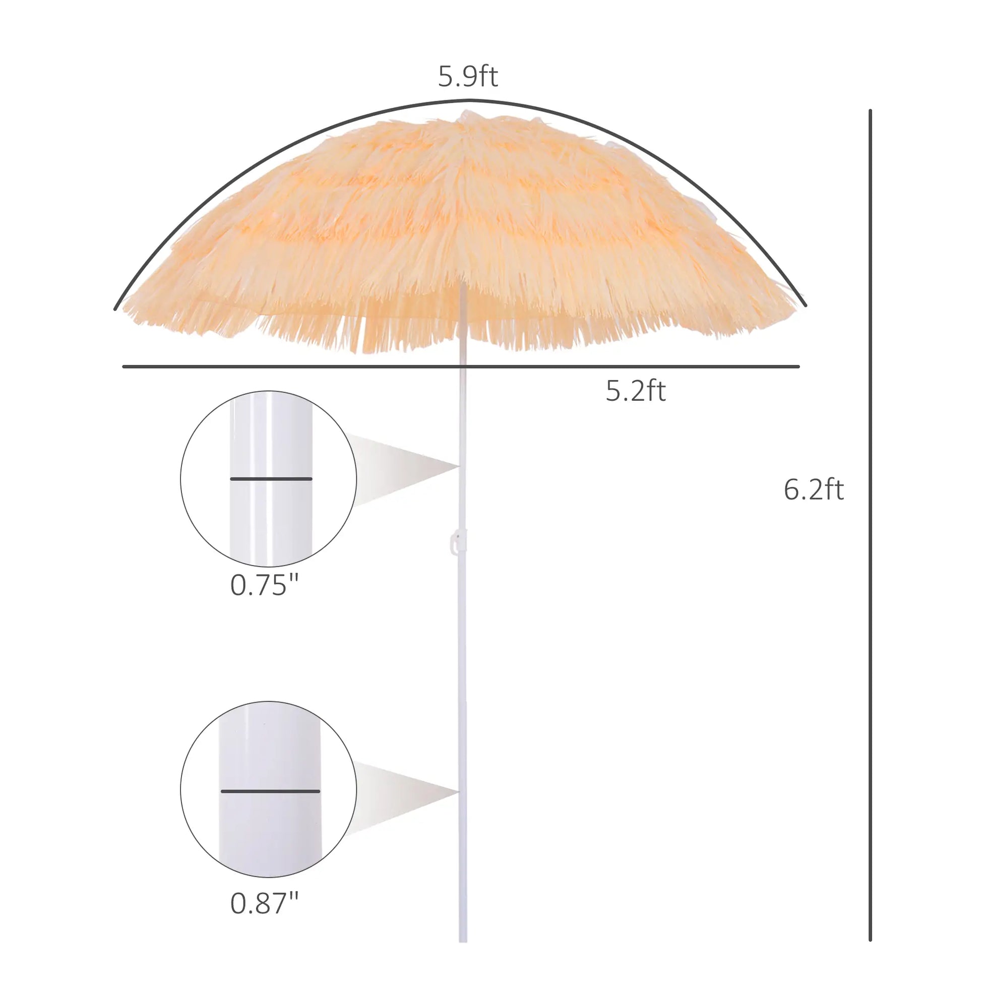 6FT Beach Umbrella, Tilt Sunshade, Adjustable Height, Wheat Beach Umbrellas at Gallery Canada