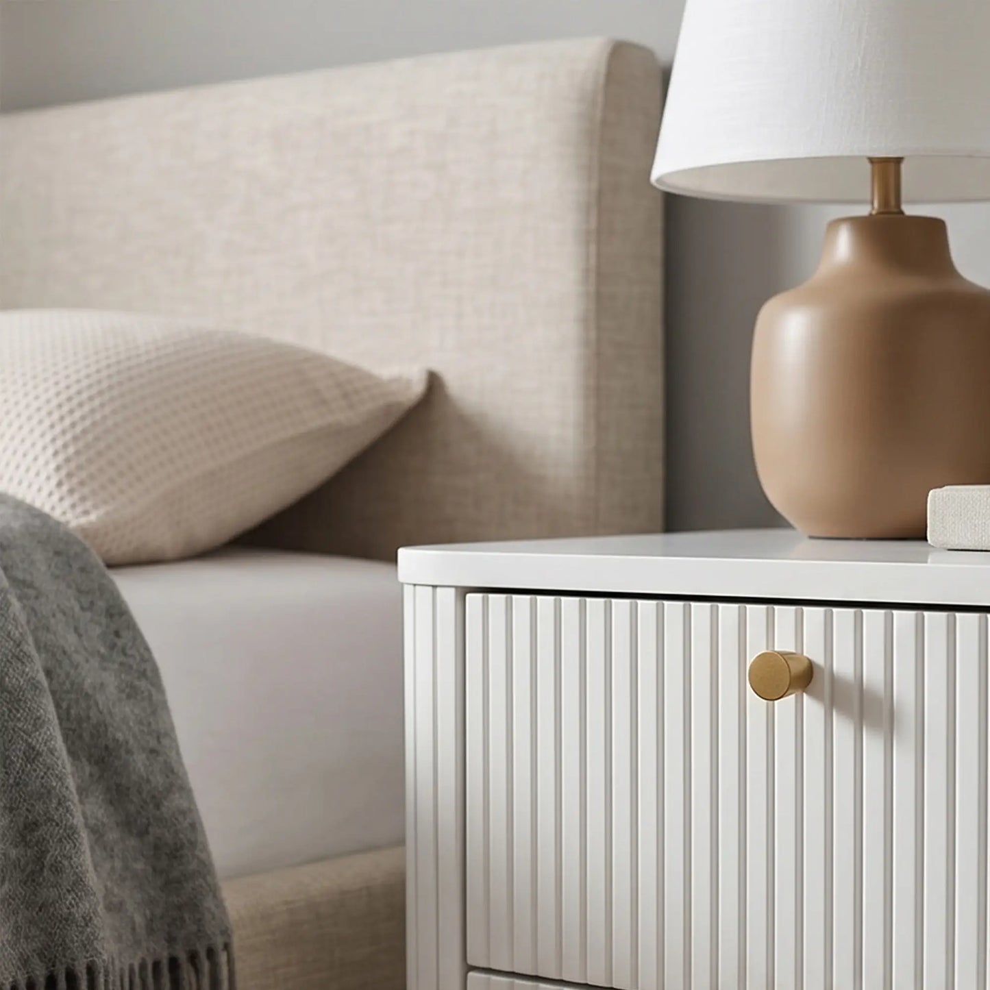 Ensemble de 2 tables de nuit, grain de bois blanc, 2 tiroirs