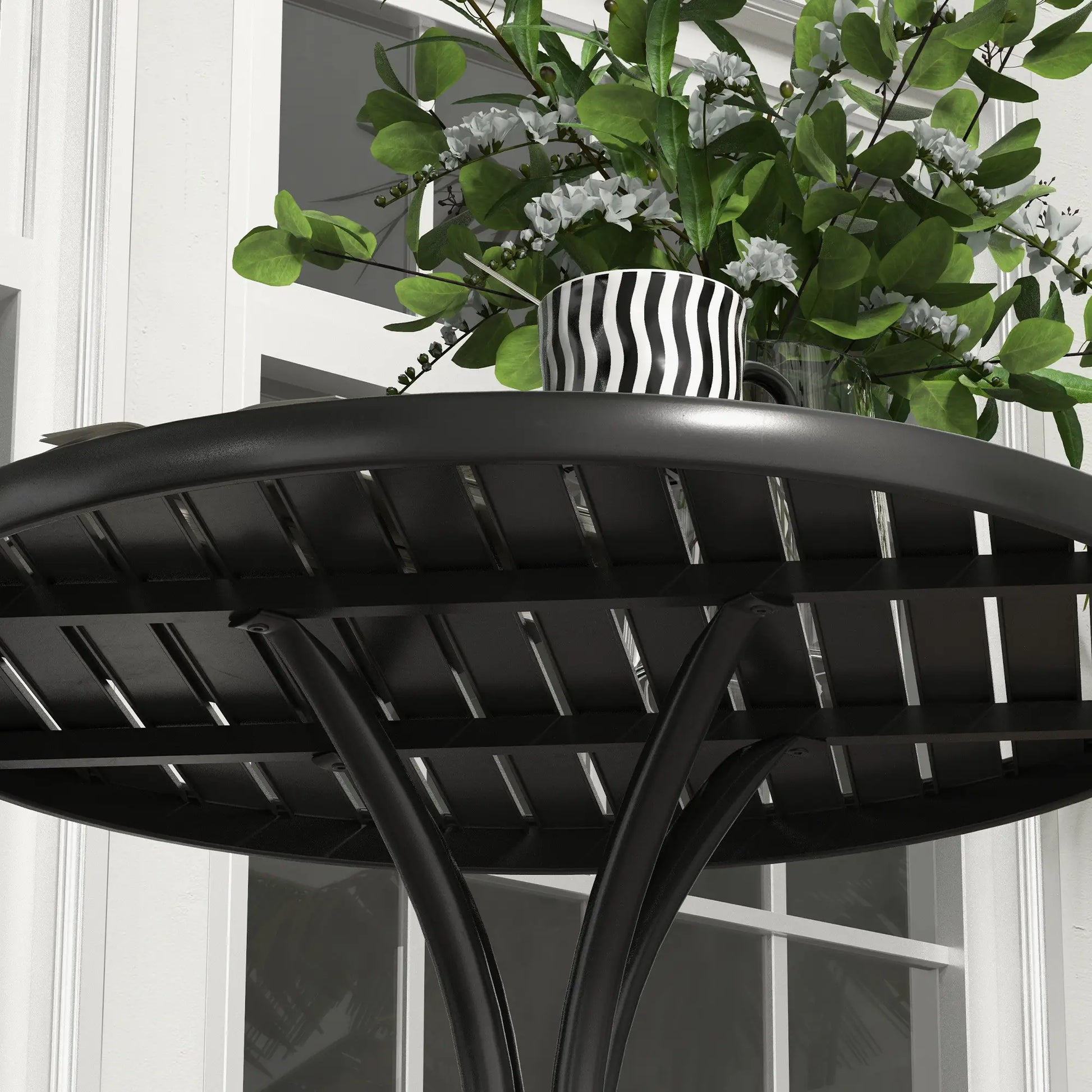 26" Round Patio Table, Outdoor Side Table, Steel Frame, Slat Tabletop, Black Patio Side Tables at Gallery Canada