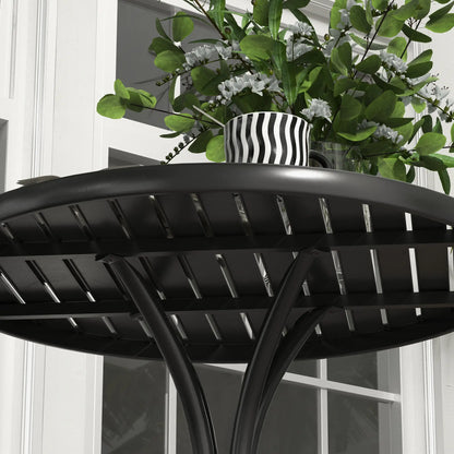 26" Round Patio Table, Outdoor Side Table, Steel Frame, Slat Tabletop, Black Patio Side Tables at Gallery Canada