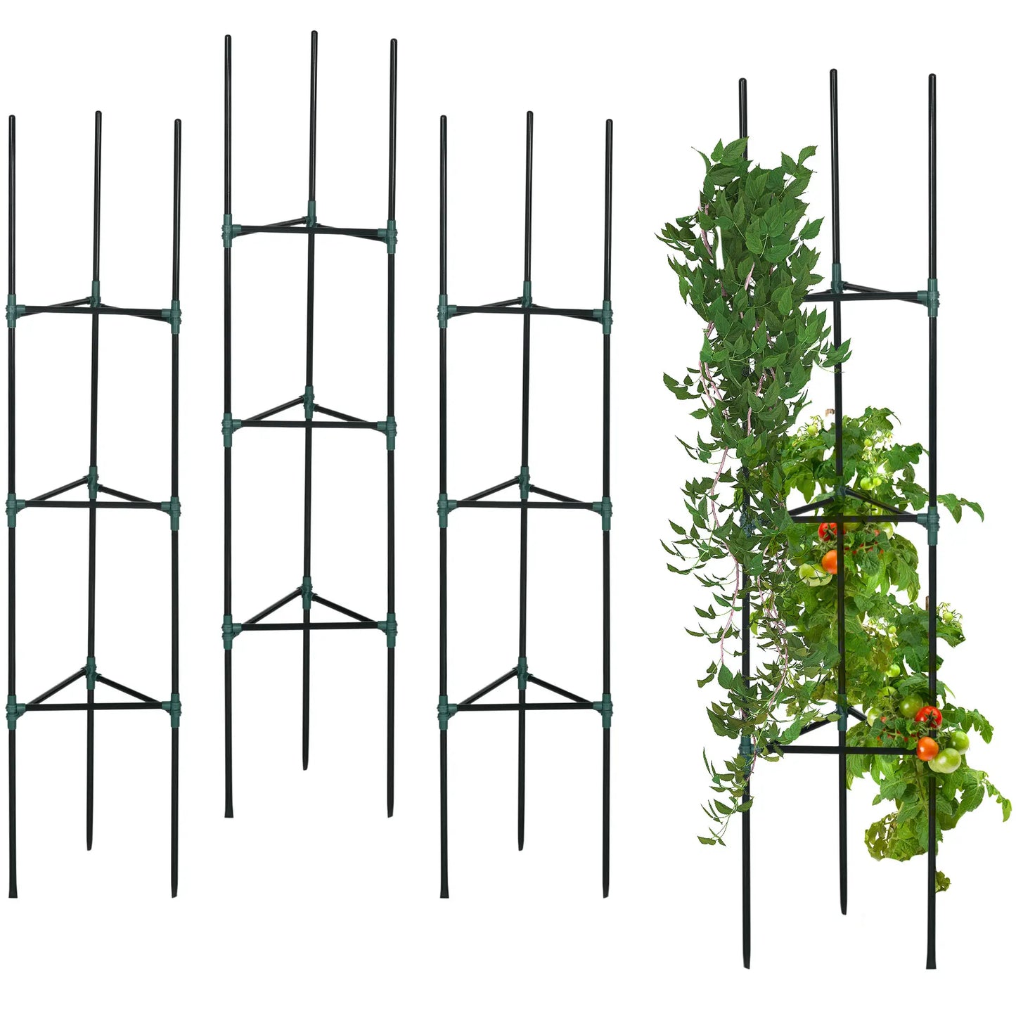 3 Pack Tomato Cage Set, 72 Inch, Plant Support Trellis, Dark Green Plant Stands at Gallery Canada