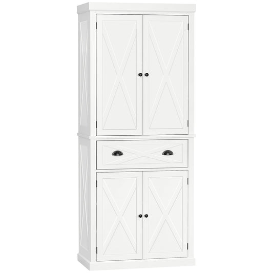 73" Kitchen Pantry, Freestanding Buffet Cabinet, Farmhouse Pantry Cabinets with 4 Doors, Drawer and 4 Adjustable Shelves, White - Gallery Canada