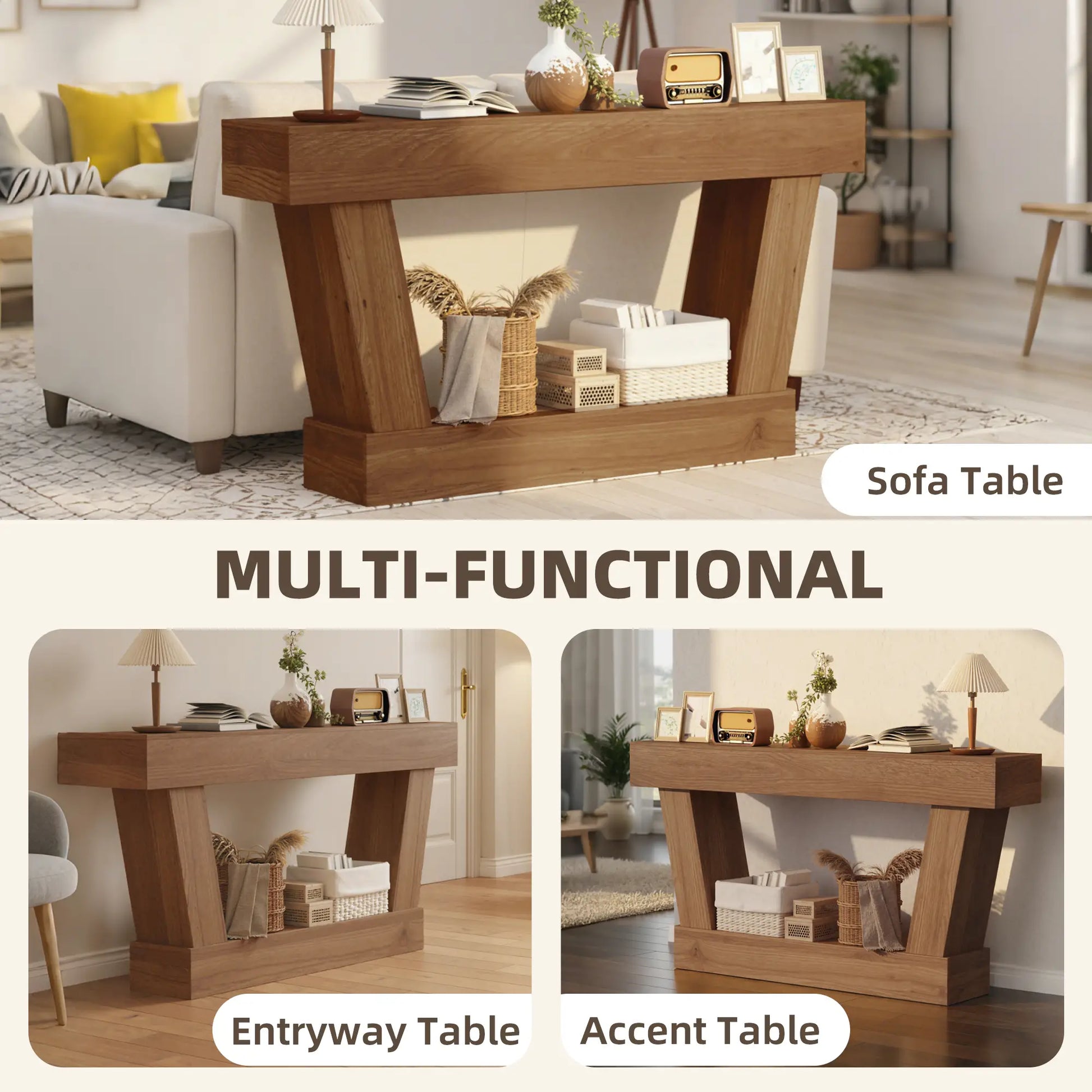 63 Inch Vintage Console Table, Open Shelf, Dark Brown Console Tables at Gallery Canada