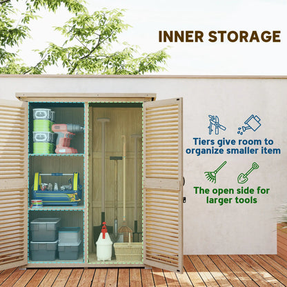 Wooden Garden Shed, 50" x 26" x 66", Waterproof Asphalt Roof, Shelves, Natural