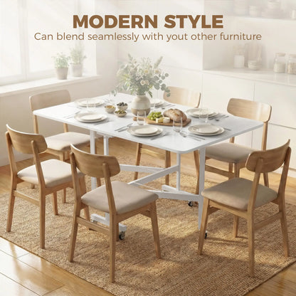 Six-Seater Drop-Leaf Dining Table with Wheels, White Dining Tables at Gallery Canada