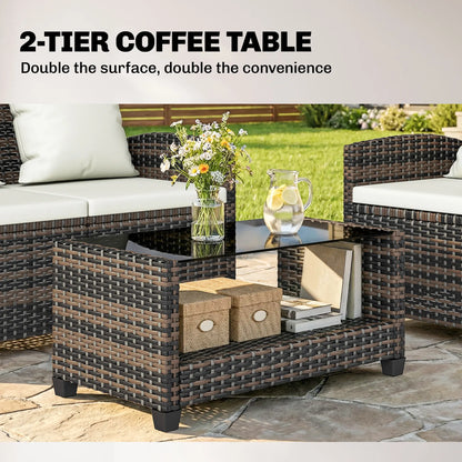 4 Piece Wicker Patio Furniture Set, Loveseat, Chairs, 2 Tier Table, Beige Patio Furniture Sets at Gallery Canada