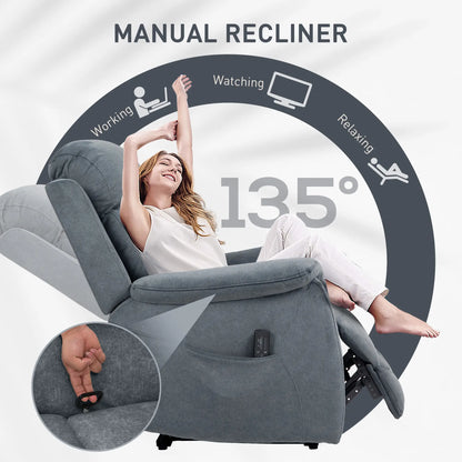 Manual Recliner Chair with Vibration Massage, Reclining Chair for Living Room with Side Pockets, Dark Grey Sofas & Reclining Chairs at Gallery Canada