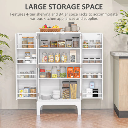 44" Storage Cabinet, 2-Door Kitchen Pantry, 4-Tier Shelving, 8 Spice Racks