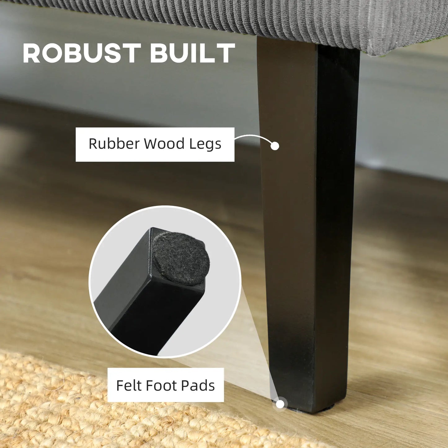 46.5" Loveseat Couch with USB Ports, Corduroy, Wood Legs, Grey 2-Seater Sofas at Gallery Canada