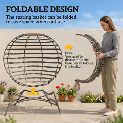 Egg Chair, Patio Lounge Chair, Foldable Basket Chair with Large Seat Cushion, Side Pocket, Sand Patio Chairs at Gallery Canada
