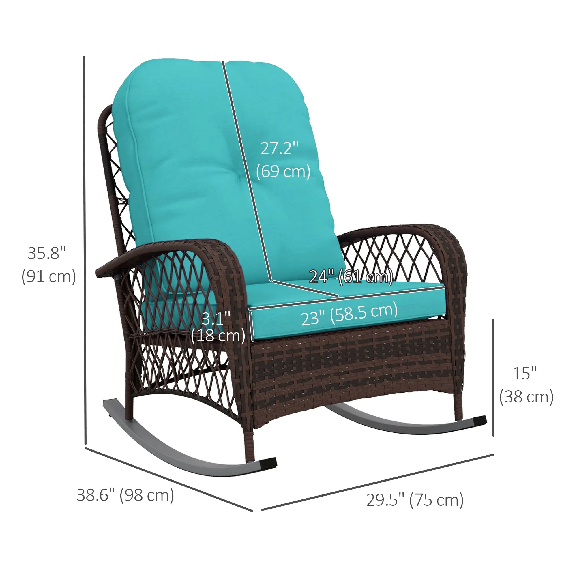 Outdoor Wicker Rattan Rocking Chair, Thick Cushions, Turquoise Outdoor Rocking Chairs at Gallery Canada