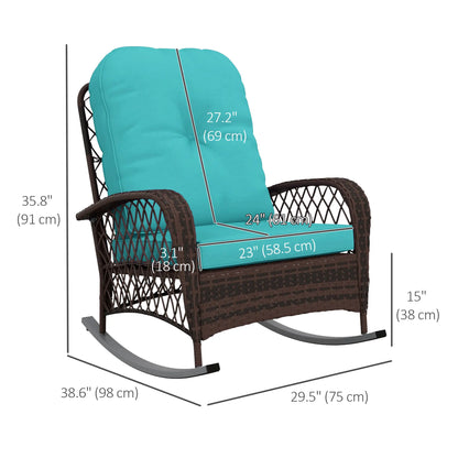 Outdoor Wicker Rattan Rocking Chair, Thick Cushions, Turquoise Outdoor Rocking Chairs at Gallery Canada