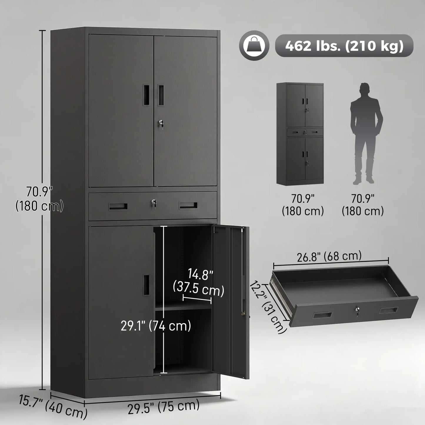 Metal Storage Cabinet With Locking Doors, 71" Tall Tool Organizers at Gallery Canada