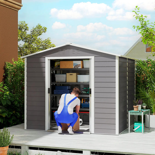 8' x 7' Outdoor Storage Shed, Galvanized Metal, Lockable Doors, Light Grey Sheds Light Grey at Gallery Canada