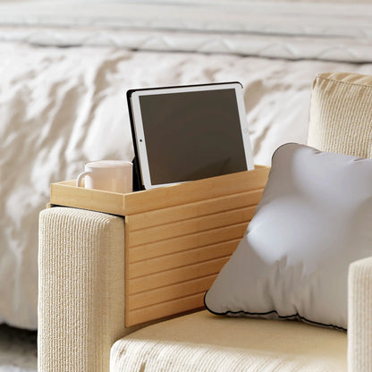 Bamboo Couch Arm Tray, Flexible Roll-up Design, Wide Compartment, Natural Living Room Furniture at Gallery Canada
