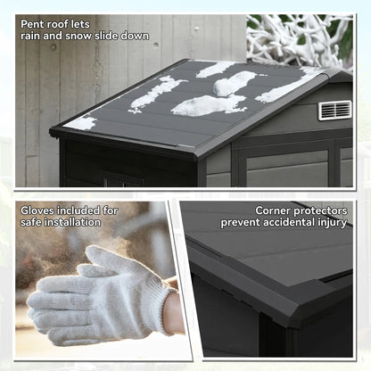 6x4.5FT Plastic Shed, Lockable Garden Tool Storage With Double Doors, Grey Sheds at Gallery Canada