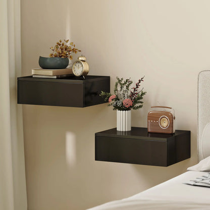 Set Of 2 Wall Mounted Bedside Tables, Floating Nightstands With Drawer, Black Bedside Tables at Gallery Canada