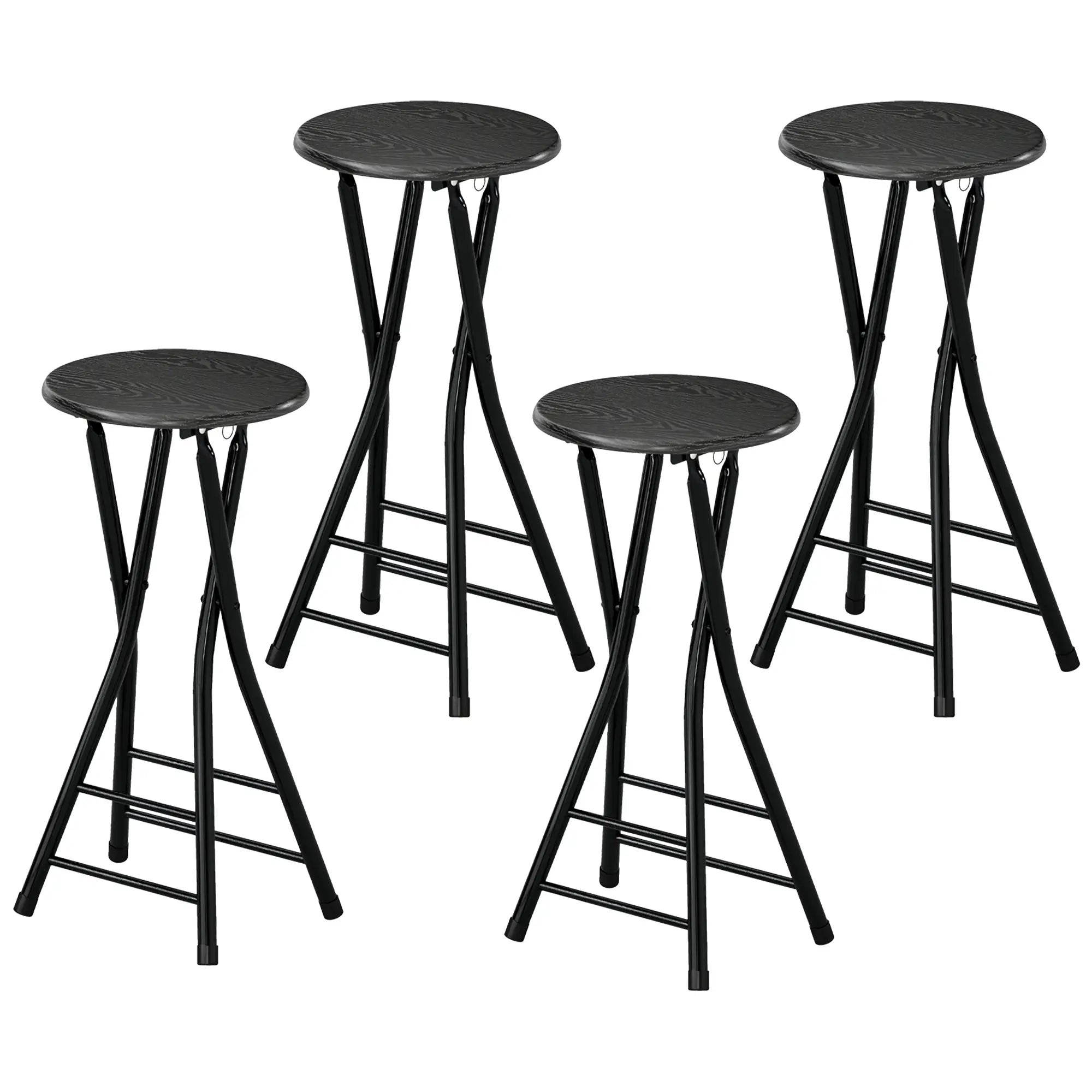 Set of 4 Foldable Barstools, Counter Height with Footrest, Steel Legs, Black Bar Stools Black at Gallery Canada