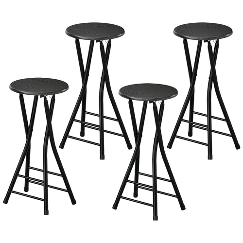 Set of 4 Foldable Barstools, Counter Height with Footrest, Steel Legs, Black