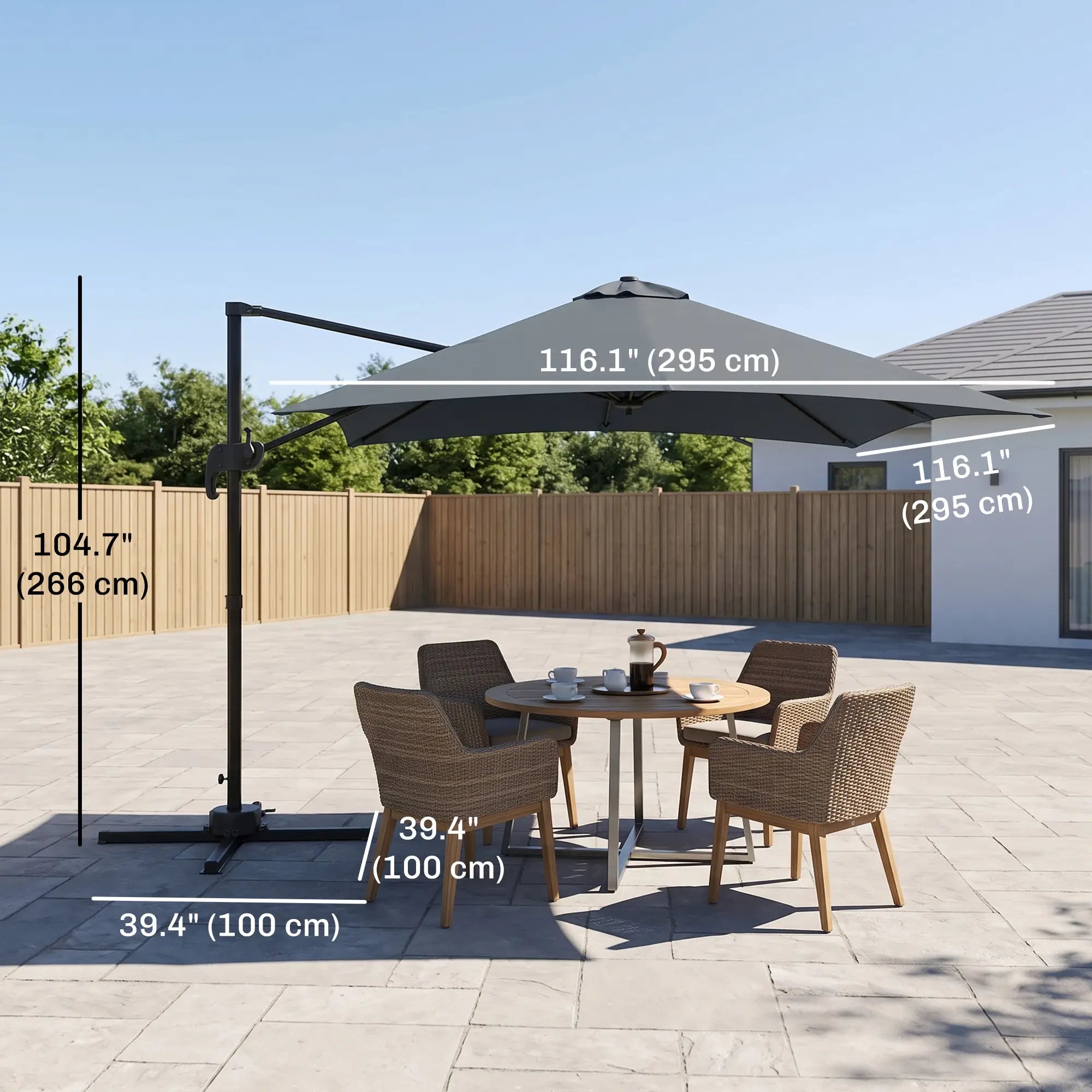 10x10ft Rotatable Square Cantilever Umbrella, 4 Adjustable Angles, Dark Grey Cantilever Umbrellas at Gallery Canada