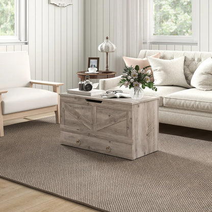 31.5 Inches Storage Chest, Wooden Box, Grey Wood Grain Storage Cabinets at Gallery Canada